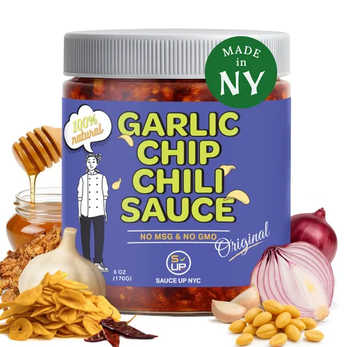 Vista 9 de SAUCE UP Salsa de chile con chispas de ajo Sabor Chipotle Totalmente natural, Keto, sin gluten, sin MSG Ajo frito, chiles mexicanos