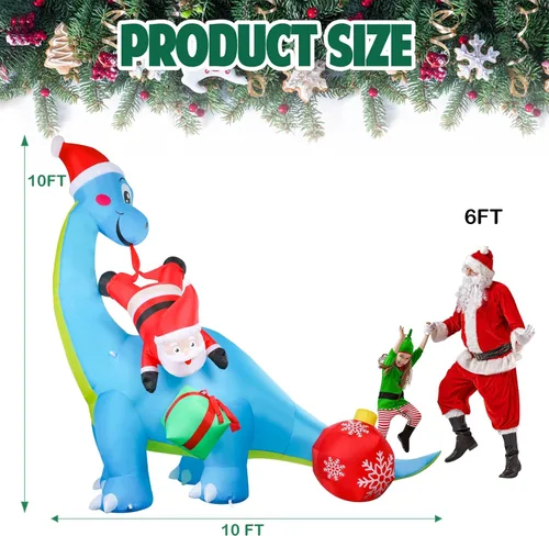 Vista 5 de Vipush Decoraciones inflables de Navidad – Inflables de dinosaurio al aire libre, decoraciones de Navidad inflables con luz LED, bola de purpurina