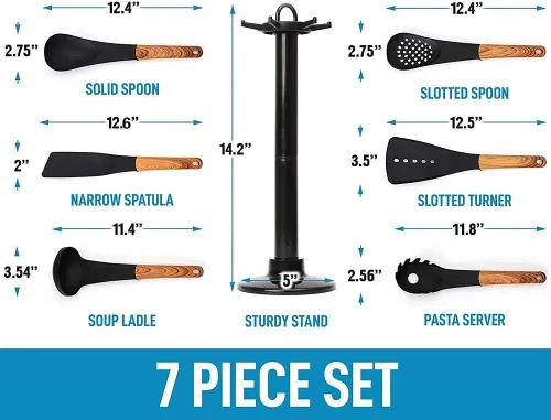 Vista 5 de 7-Pieces/Kit de utensilios de cocina de nylon con soporte giratorio antiadherente utensilios de cocina Set Soporte para utensilios