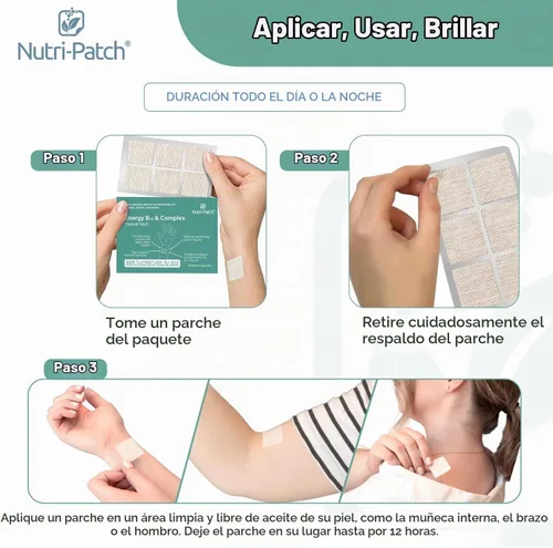 Vista 4 de NUTRI-PATCH Energy B12 Parches corporales, complejo de vitamina B y biotina, 30