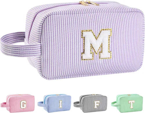 Vista 137 de Bolsa de maquillaje personalizada con inicial A-Z para mujeres, niñas y niños, bolsa de aseo de viaje, bolsa de maquillaje preparada, bolsa