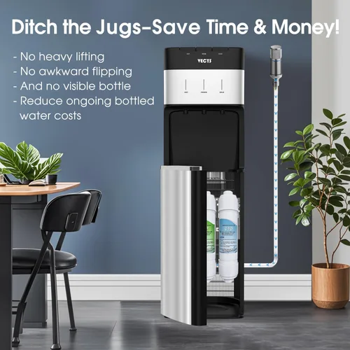 Vista 6 de VECYS Enfriador de agua sin botella con filtración de 4 etapas, opciones de agua caliente, fría y habitación, sistema de autolimpieza para el hogar