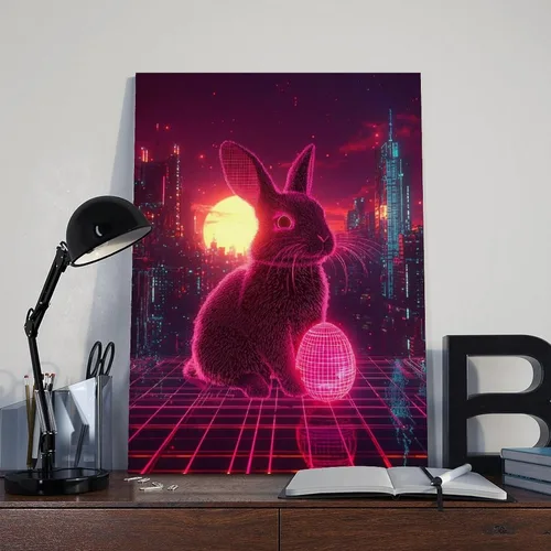 Vista 8 de Synthwave Easter Bunny Art – Neon Cyber Rabbit with Retro Easter Egg – Vaporwave 80s Sci-Fi Wall Print – Aesthetic Outrun Decor for Gamers & Retro