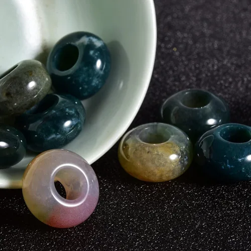 Vista 22 de Cuentas de piedra natural de agujero grande (0.23 a 0.236 pulgadas) pulidas Rondelle cuentas de piedras preciosas europeas para pulseras de dijes