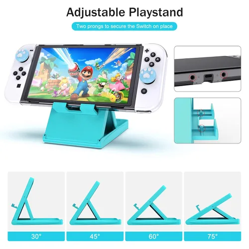 Vista 6 de Younik Switch OLED Accessories Bundle, 17 in 1 Blue Switch Oled Accessories Kit for Girls Include Switch Carrying Case, Adjustable Stand, Protective