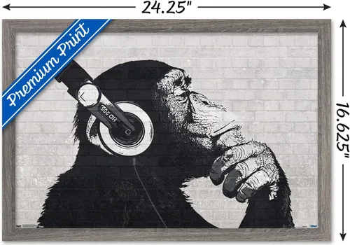 Vista 3 de Trends International Chimp with Headphones on Wall Wall Poster, 14.725" x 22.375", Barnwood Framed Version