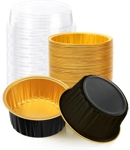 Vista 7 de 20 piezas moldes rectangulares mini para pan con tapas, mini moldes para pasteles con tapas, moldes desechables ramekins tazas para hornear moldes