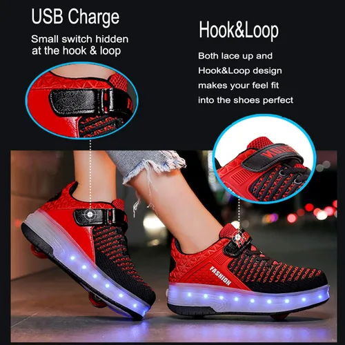 Vista 3 de Aikuass - Tenis con ruedas y luces LED recargables con USB para niñas y niños