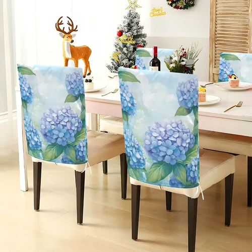 Vista 4 de Juego de 6 fundas decorativas para sillas decorativas de primavera con lema de hortensia azul para festivales (Pascua, graduación, etc.), fundas