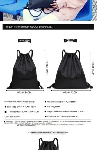 Vista 5 de Mochila con cordón para mujer 2023 nueva mochila simple casual para hombres y mujeres, bolsa de viaje deportiva, Azul Real, balconcito