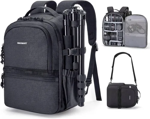 Vista 10 de BAGSMART Mochila para cámara, DSLR SLR SLR - Bolsas para cámara pequeña para fotógrafos compatibles con Sony Canon Nikon, correa para el hombro