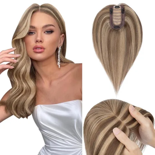 Vista 23 de Hairro Toppers de cabello humano 100% real para mujeres sin flequillo, postizos de cabello real con clip, base de seda transpirable para cubrir