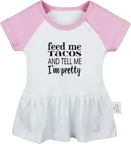 Vista 5 de iDzn Feed Me Tacos and Tell Me I'm Pretty & I was Told There Would Be Tacos Funny Dresses Infant Baby Girls Princess Dress