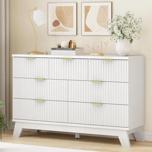Vista 41 de Cómoda acanalada para dormitorio con 3 cajones, cómoda moderna de 24 pulgadas de ancho con mango de metal, soporte de TV de madera, armario de Negro
