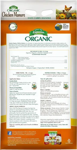 Vista 2 de Espoma Bolsa de estiércol de pollo orgánico de 25 libras. Fertilizante natural y orgánico para todas las flores, verduras, árboles y arbustos. Para