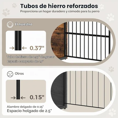 Vista 4 de Lyromix Mueble de jaula para perros XXL de 48 pulgadas con alimentador giratorio, mesa auxiliar de madera grande, jaula de interior resistente
