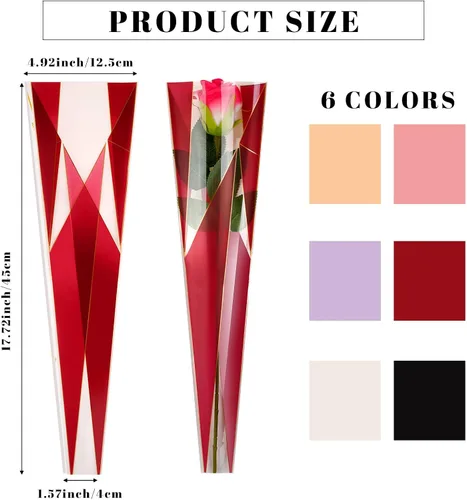 Vista 3 de Geyee 300 bolsas de envoltura de una sola flor con manga de rosa, bolsa de celofán floral de plástico impermeable para suministros de bar floral