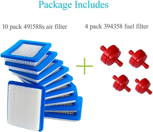 Vista 7 de HOODELL Paquete de 10 filtros de aire 491588S + filtro de combustible 394358 compatible con 491588 4915885, Toro 20332, Craftsman 33644, rendimiento