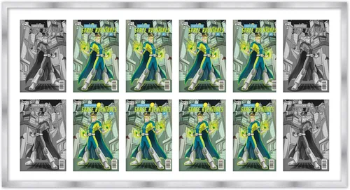 Vista 50 de Marco de cómic blanco mate para cómics publicado entre 1938 y 1955 (marco de madera maciza de cómic de la edad dorada) hecho para mostrar 4 cómics