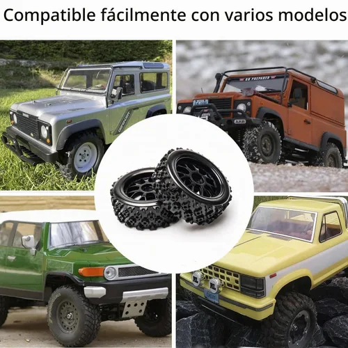 Vista 5 de Llantas de ruedas negras a escala 1:10, 4 unidades Split-type Tires, ABS Wheels + Rubber Tires, 12mm Hex, Raised Tread Pattern, Shock Absorption