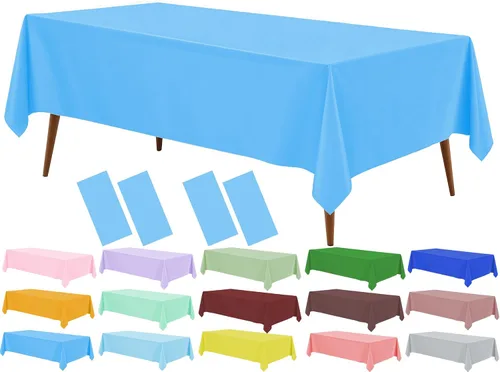 Vista 30 de Mantel de plástico rosa claro (paquete de 2), funda de mesa de comedor de 54 x 108 pulgadas para mesa rectangular, manteles desechables