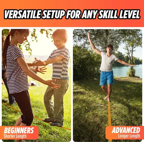 Vista 6 de Kit completo de ninja Slackline – Línea de holgura de 60 pies para patio trasero para niños y adultos – Kit de protección de árboles más anchos