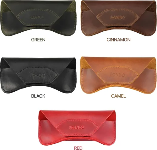 Vista 5 de Londo Funda de piel auténtica para gafas, gafas de sol, gafas y gafas con imán, CanelaEscapada nocturna