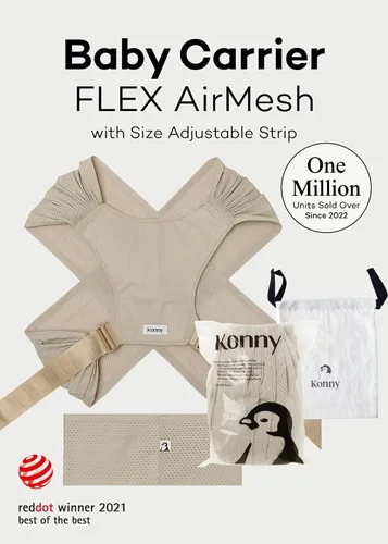 Vista 2 de Portabebés Konny Flex AirMesh con Soporte para la Cabeza - Canguro Ajustable, Fácil de Usar, Sin Manos, Fular Transpirable para Bebé, Perfecto