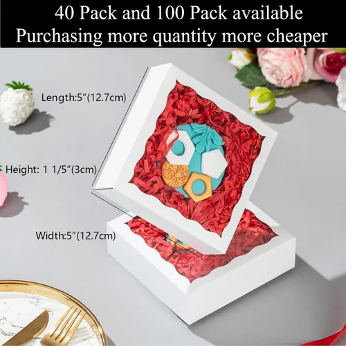 Vista 2 de Romantic Baking - Paquete de 40 cajas de galletas de 5 x 5 x 1 1/5 pulgadas, cajas de galletas con forma de corazón, bombas de chocolate caliente