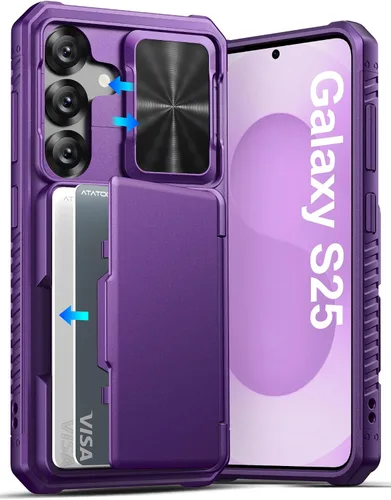Vista 25 de ATATOO Funda tipo cartera para Samsung Galaxy S25, tarjetero integrado (3-5 tarjetas) [bloqueo RFID] y cubierta de cámara deslizante, protección