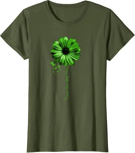 Vista 50 de Camiseta de conciencia de lesiones cerebrales traumáticas con cinta verde guerrero, Negro, S