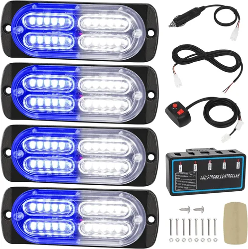 Vista 9 de LINKITOM 4pcs Ultra Slim Sync Feature 24-LED Car Truck Surface Mount Emergencia Hazard Advertencia Luz estroboscópica (Amber & White)