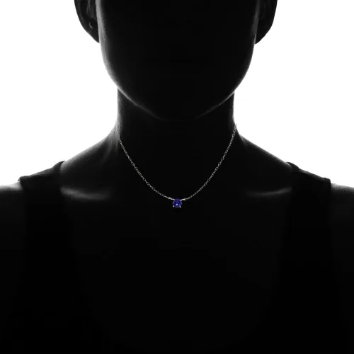 Vista 2 de Collar ceñido de plata esterlina y circonia cúbica redonda y pequeña, delicado