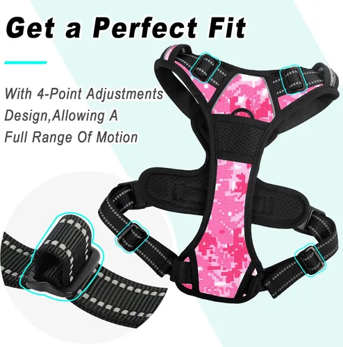 Vista 3 de Barkbay Arnés antitirones grande para perro, con paso, reflectante con clip frontal y mango de fácil control para entrenamiento, caminar, correr