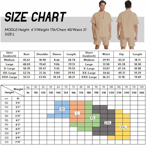 Vista 6 de RPOVIG Conjunto corto de camisa de lino conjunto casual de 2 piezas para hombre