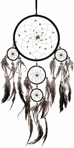 Vista 7 de OMA Atrapasueños para colgar en la pared, decoración de pared bohemia con piedras de ojo de tigre y plumas, diseño tradicional de gamuza marrón 3