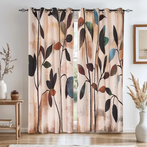 Vista 16 de SUBRTEX - Cortinas opacas de 52Wx63L, cortinas florales para oscurecer la habitación, cortinas de ventana aisladas térmicamente de 2 paneles