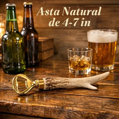 Vista 3 de Abrebotellas hecho a mano con cuernos de ciervo, tono dorado Abridor de cerveza rústico, hecho en Texas, asta natural de 4 a 7 pulgadas, caja