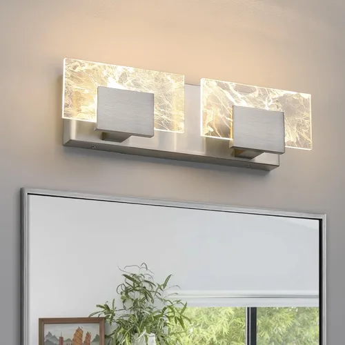 Vista 13 de Luz LED para Tocador de Baño: Accesorios de Iluminación Modernos de Acrílico en Dorado Cepillado de 16 pulgadas - 2 Luces Contemporáneas de Acabado