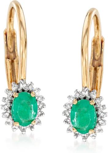 Vista 4 de Aretes colgantes de esmeralda de 020 qt tw con detalles de diamantes en oro amarillo de 14 kt