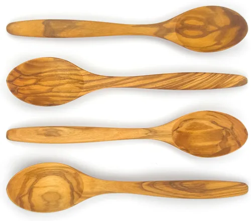 Vista 10 de WONDERFUL Tenedor de madera de olivo 100% natural, cubiertos de madera natural reutilizables de 7 pulgadas, hechos a mano, perfectos para postres
