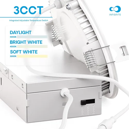 Vista 8 de Kit de luz de techo LED delgada de 4 pulgadas, 3CCT seleccionable, 9W 750LM, regulable, clasificación húmeda (paquete de 12)