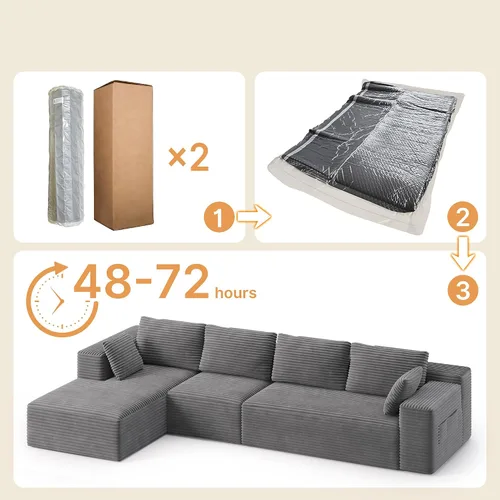Vista 9 de Sofá seccional modular de 135" Sofá moderno de nube con diván en forma de L Gris