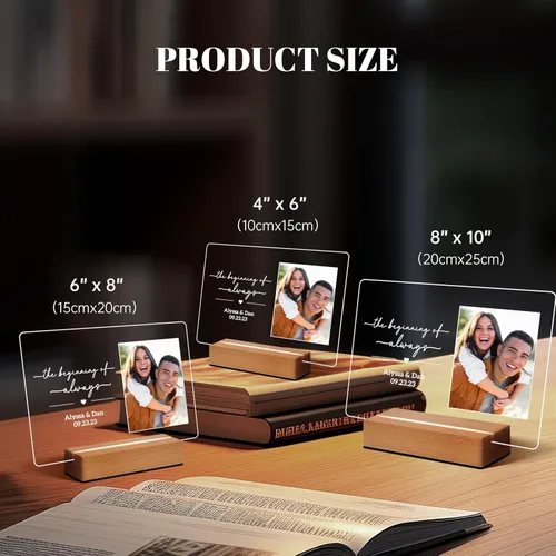 Vista 4 de Marcos de fotos personalizados con foto, placa de fotos personalizada con luz nocturna para ella, él, novia, novio, regalos de boda para esposa