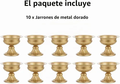 Vista 6 de Jarrones de metal para centros de mesa, Hewory Jarrón dorado de compota con pedestal floral Contenedor a granel, cuencos de latón mini con pie