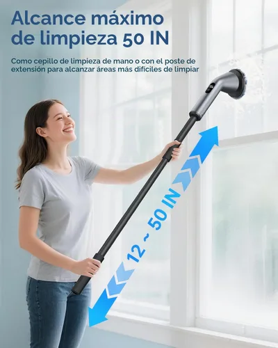 Vista 4 de VICNOVA Limpiador eléctrico giratorio, IPX7 impermeable de 2 velocidades, cepillo de limpieza inalámbrico extensible de mango largo con 7 cabezales