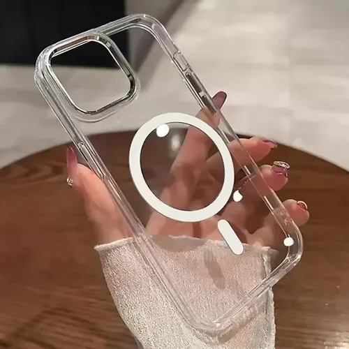 Vista 2 de Funda magnética transparente compatible con iPhone 11, lujosa funda MagSafe transparente a prueba de golpes con protector completo de lente