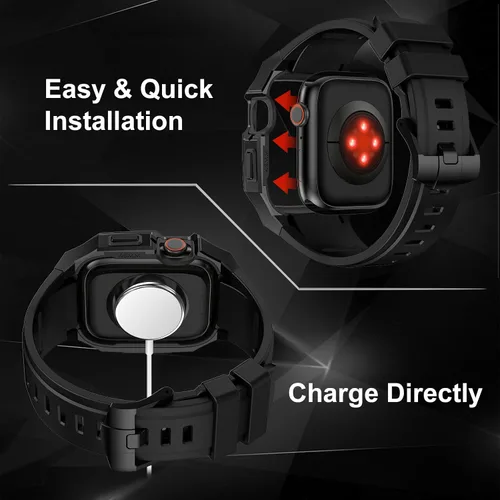 Vista 4 de Estuche de metal de lujo con correa compatible para Apple Watch de 44 mm, 45 mm, 46 mm, 49 mm, cubierta protectora resistente para hombre con correa
