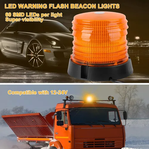 Vista 2 de ASPL Luces de Baliza Intermitente de Advertencia LED, 60 Luces LED Ámbar Intermitentes de Seguridad Estroboscópicas con Magnético y Cable Recto