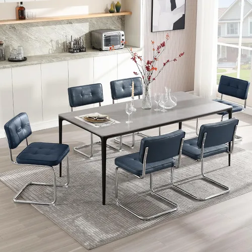 Vista 17 de Zesthouse Juego de 2 sillas de comedor de metal industrial, sillas de cocina tapizadas de cuero sintético con base de metal negro, para cocina